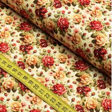 Tecido Estampado para Patchwork - Jardim Rosas: Rosas Pequenas Com Fundo bege (0,50x1,40)