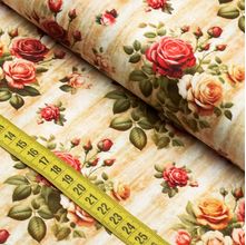 Tecido Estampado para Patchwork - Jardim Rosas: Rosas com textura Fundo bege (0,50x1,40)