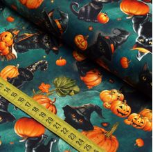 Tecido Estampado para Patchwork - Halloween : Gato Com Abobora  (0,50x1,50)