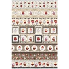 Tecido Estampado Para Patchwork - Barbecue By Senhora Dos Tecidos : Barrado De Faixas Cupcake (0,50x1,40)