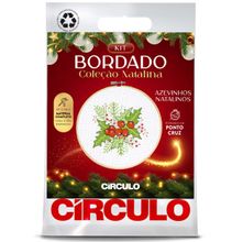 Kit Bordado Natal 2024 Círculo - Azevinhos Natalinos