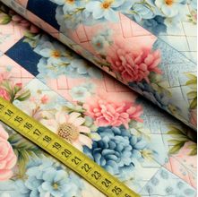 Tecido Estampado para Patchwork - Romance : Floral Patchwork Azul (0,50x1,50)