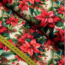 Tecido Estampado para Patchwork - Natal : Poinsetia e Pinhas (0,50x1,50)