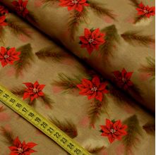 Tecido Estampado para Patchwork - Natal : Folhagem com Poinsetia (0,50x1,50)