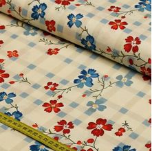 Tecido Estampado para Patchwork - Country Life : Xadrez Bege com Flores (0,50x1,50)