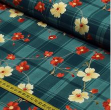 Tecido Estampado para Patchwork - Country Life : Xadrez Azul com Flores (0,50x1,50)