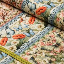 Tecido Estampado para Patchwork - Vintage Flowers : Barrado de Faixa Borboletas  (0,50x1,50)