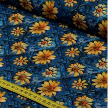 Tecido Estampado para Patchwork - Jeans Florido : Floral Amarelo (0,50x1,50)