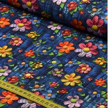 Tecido Estampado para Patchwork - Jeans Florido : Floral Xadrez (0,50x1,50)