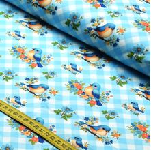 Tecido Estampado para Patchwork - Blue Birds : Pássaro Xadrez (0,50x1,50)
