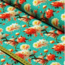 Tecido Estampado Para Patchwork - Oriental : Crisantemo Fundo Verde Claro (0,50x1,50)