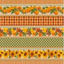 Tecido Estampado para Patchwork - Harvest : Barrado de Abóbora com Girassol (0,50x1,40)