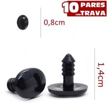 Olho Oval para Amigurumi Círculo Nº 8 Preto - 10 Olhos com Trava