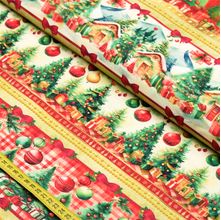 Tecido Tricoline Barrado Natal : Cor Barrados Pinheiros (0,50x1,50)