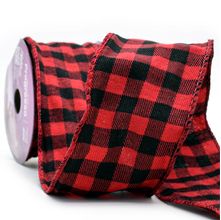 Fita Aramada Veludo Xadrez Preto e Vermelho 63mm XC027-063 - 10 Metros