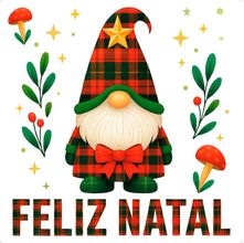 Transfer Textil Quadrado Natal - Gnomo Xadrez - TTQ4N-011