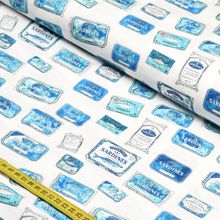 Tecido Tricoline Coleção Sardinhas : Latas de Sardinhas Azuis (0,50x1,50)