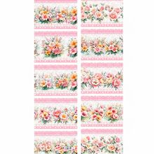 Tecido Tricoline Barrado Flores Rosas Amarelas (0,50x1,50)